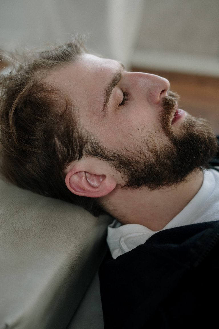 Head of a client relaxed with eyes closed